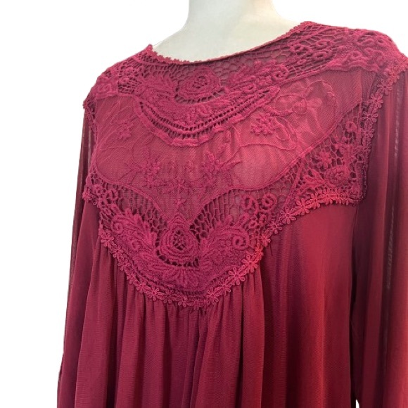 Indigo Thread Co Burgundy Lace Boho Tunic Top 1X - Picture 2 of 8